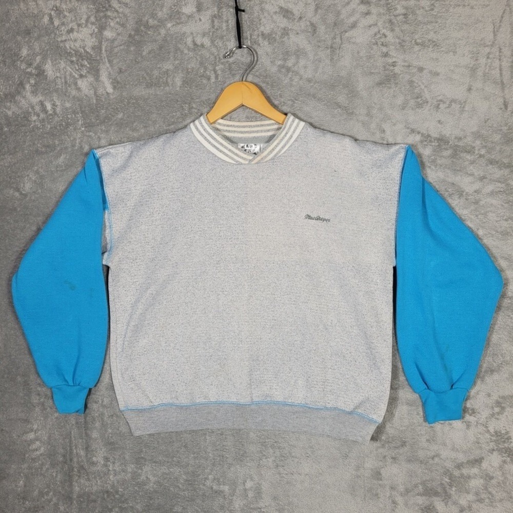 Vintage MacGregor Sweatshirt Mens Large Gray Blue Sleeves
